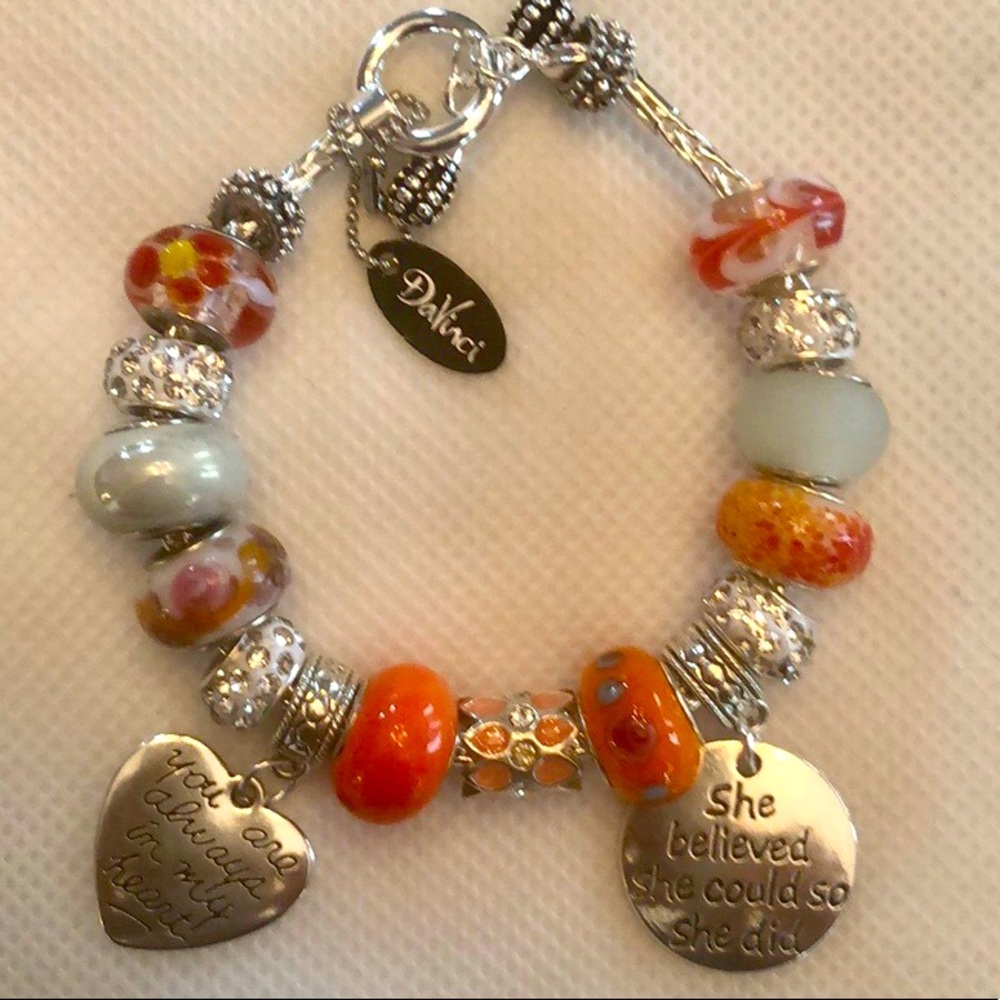 Handcrafted European Style Beaded Charm Bracelet on DaVinci Toggle Chain